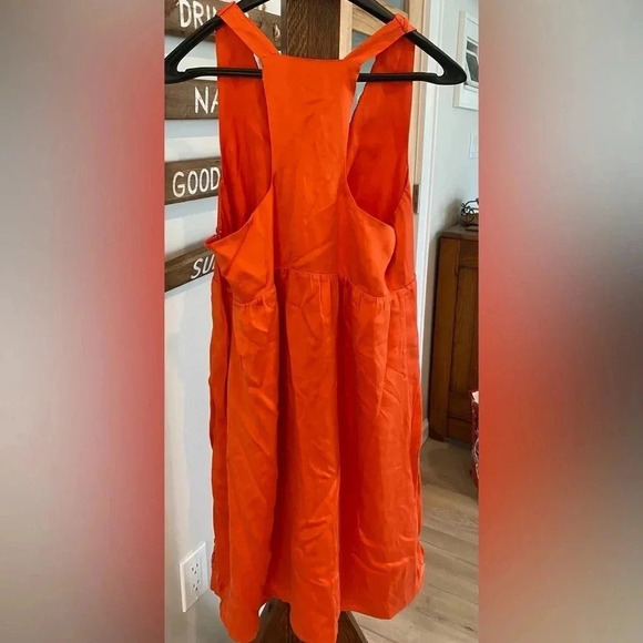 INC 100% Silk Burt Orange Flamenco Ruffled V-Neck Halter Mini Dress 10 NWT - Picture 2 of 10